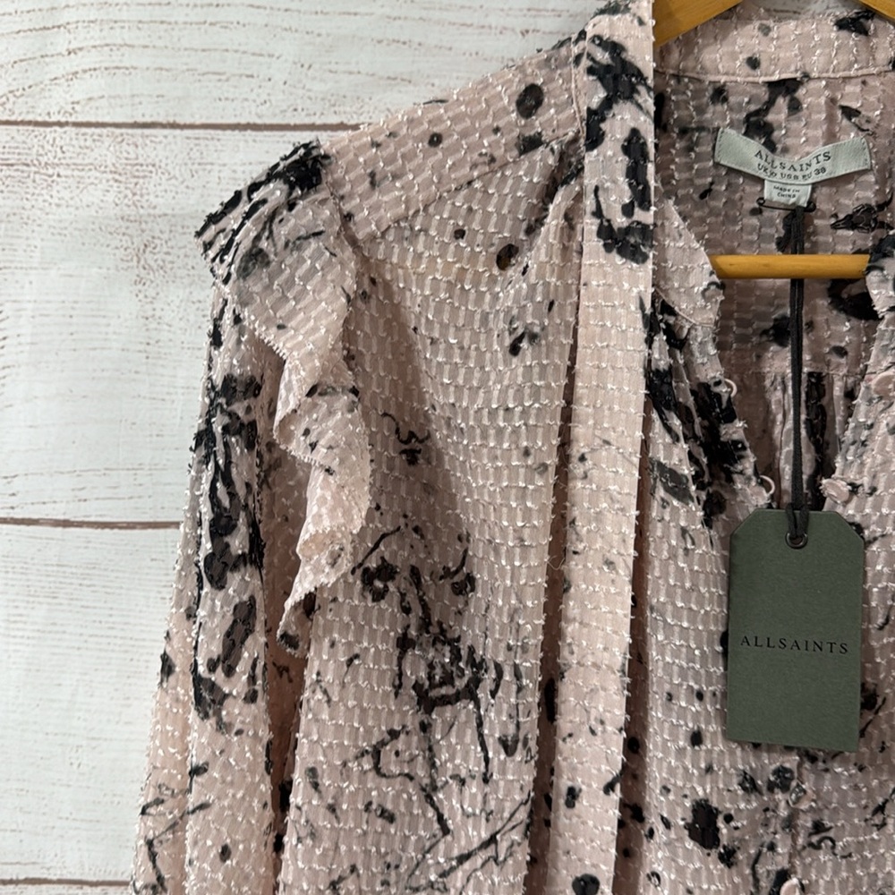 NWT pink abstract design  All Saints Lara Portland shirt blouse size 6 - Picture 7 of 12